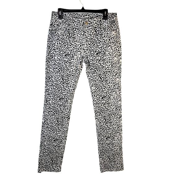 Garnet Hill Jeans Women's 6L Black White Leopard Print 5 Pocket Mid Rise - Picture 1 of 11